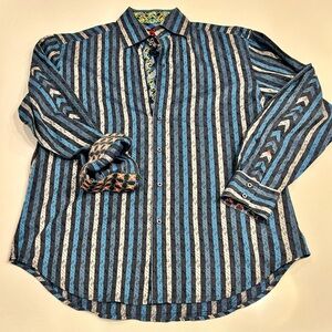 Robert Graham Blue, black and gray Striped Shirt size X-Large